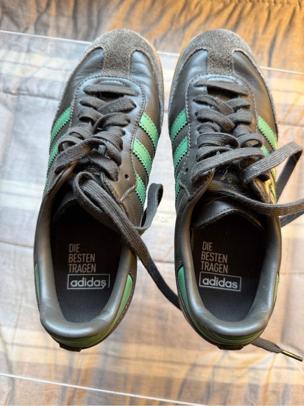 adidas Brown Sneakers with Green Stripes - Picture 2 of 5